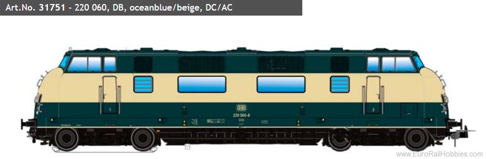 ESU 31751 DB V200 Diesel Lcomotive, 220 060, Ocean-Blue