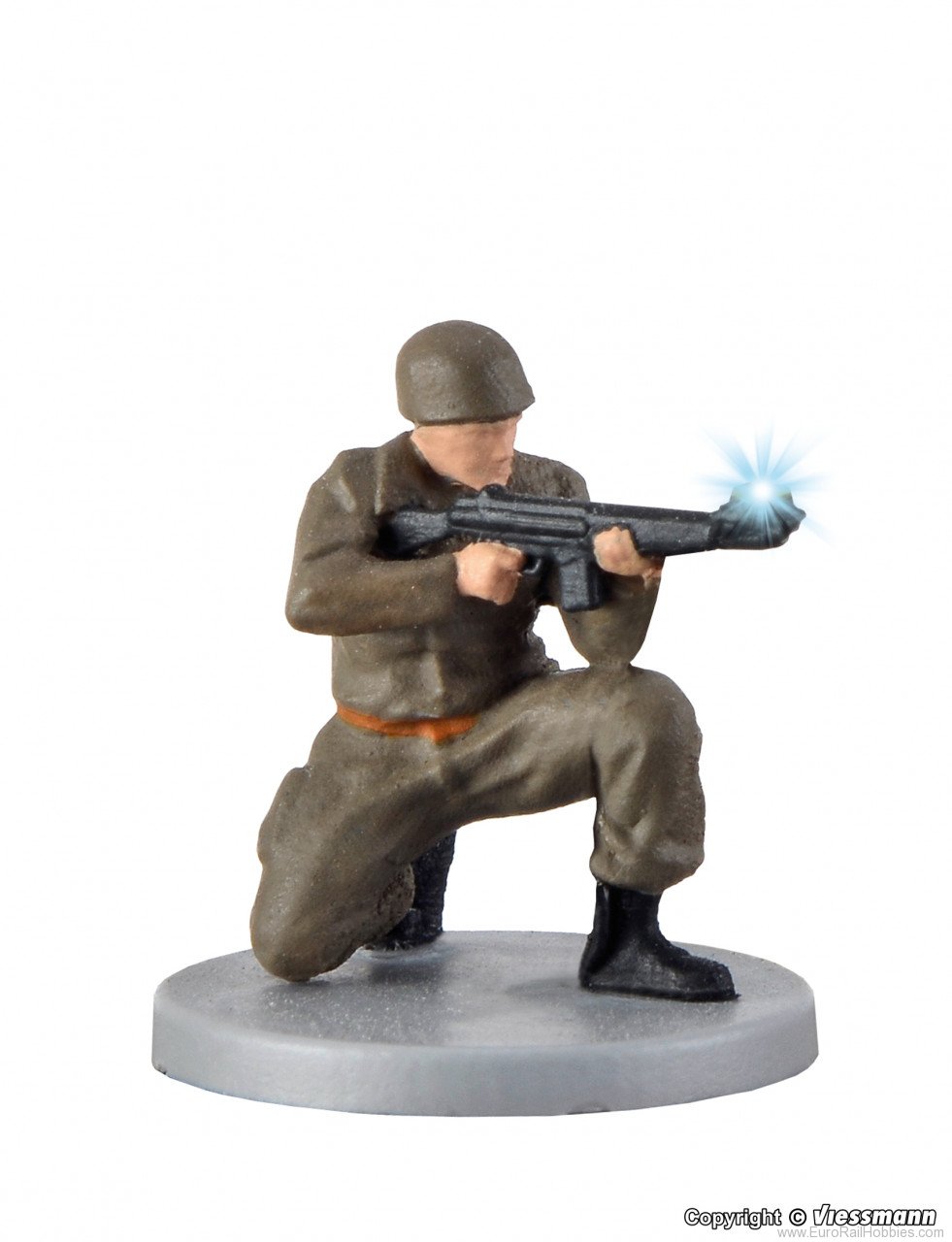 Viessmann 1531 HO Soldier, kneeling with gun and muzzle flas