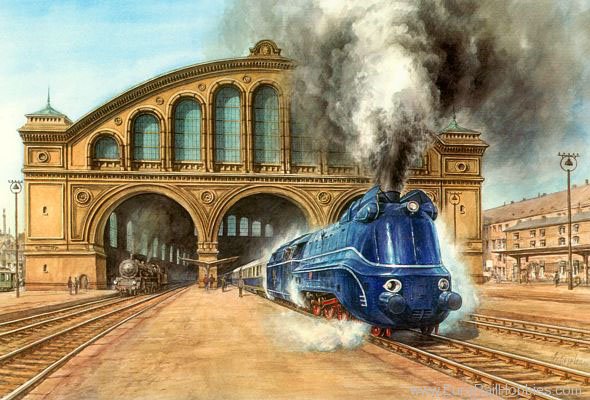 Art Prints 1030 BR01.10 Blue Streamliner leaving Berlin Haupt