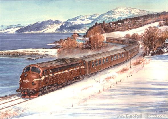 Art Prints 1035 Norwegian NOHAB Diesel Passenger Train in Win