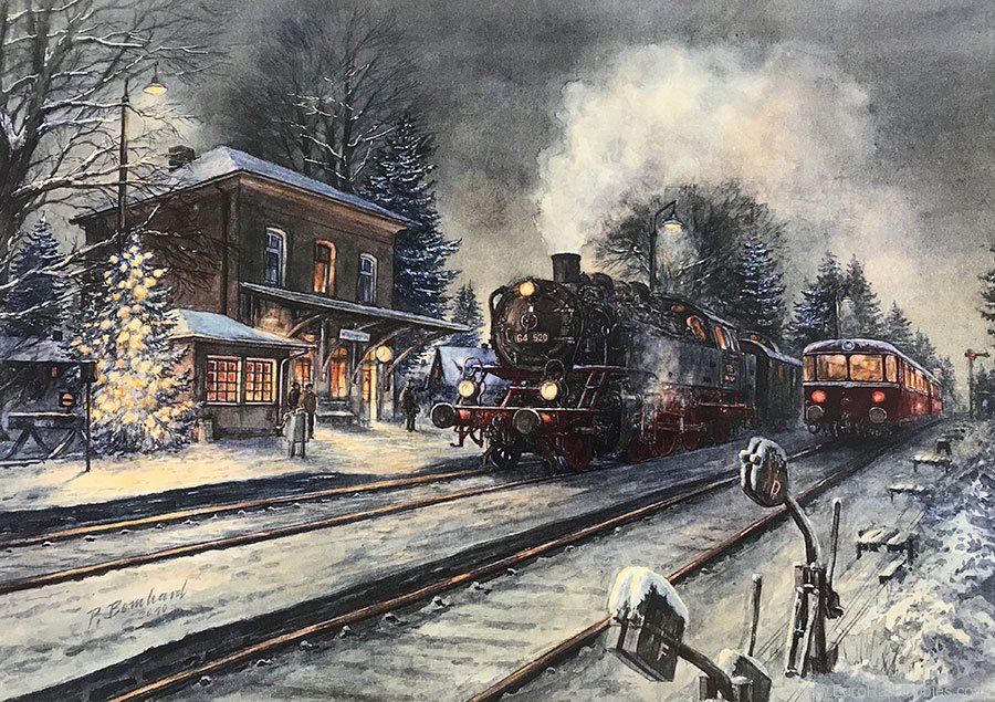 Art Prints 1090 Christmas Winter Station Setting w/BT64 and V