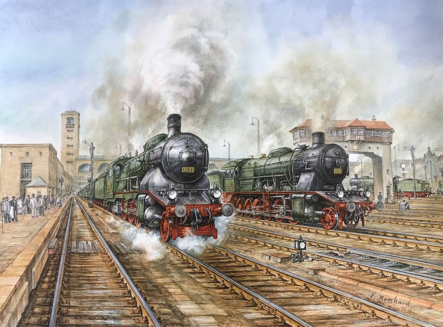 Art Prints 1092 Bavarian Steam Locomotives leaving Stuttgart 