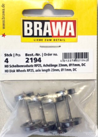 Brawa 2194 H0 Wheelset RP25, DC, toe bearing 23mm [4 pie