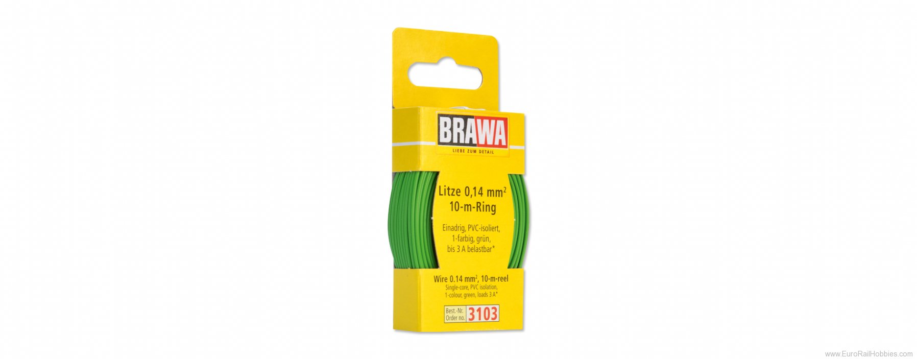 Brawa 3103 Strand Wire - Green - 10M Roll, 0.14mm gauge