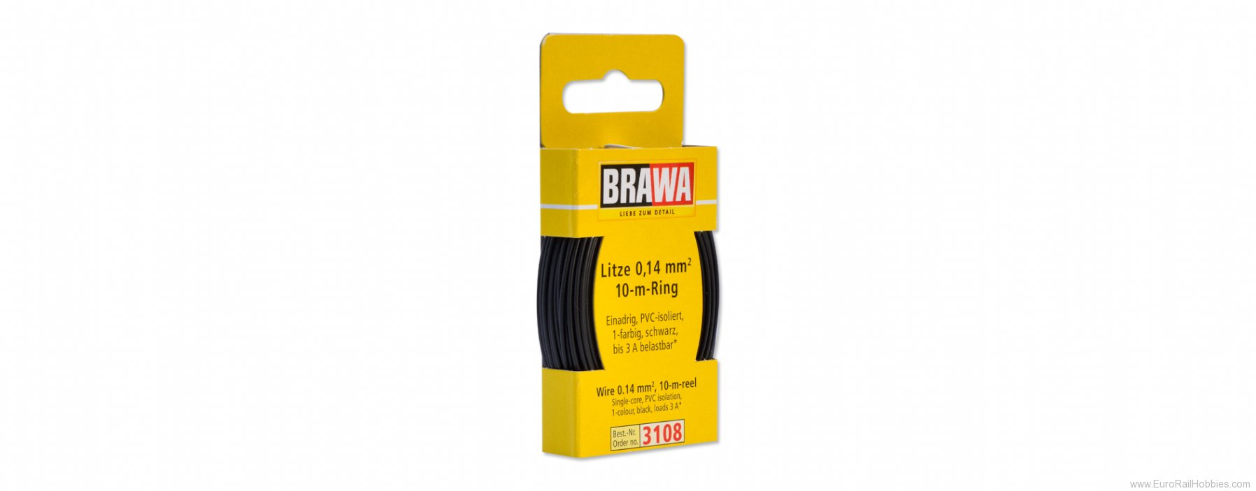 Brawa 3108 Strand Wire - Black - 10M Roll, 0.14mm gauge