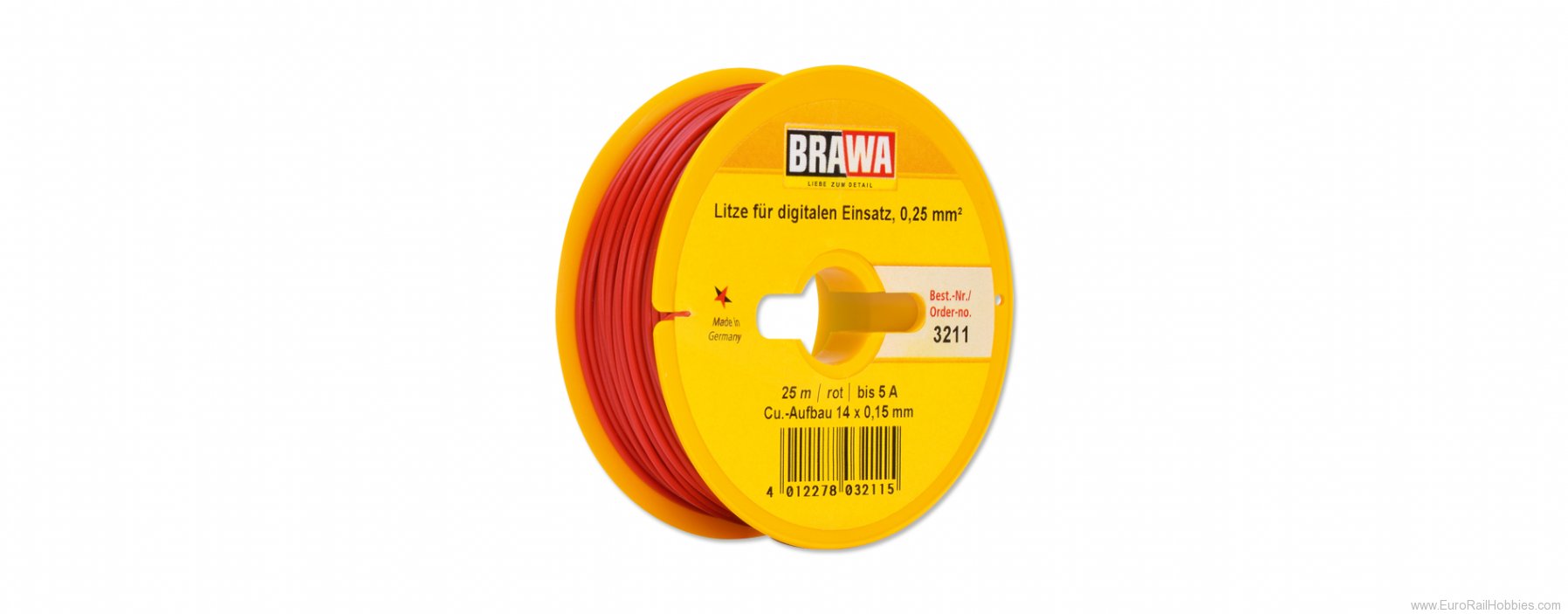 Brawa 3211 Wire 0,25 mmÂ², 25 m drum, red