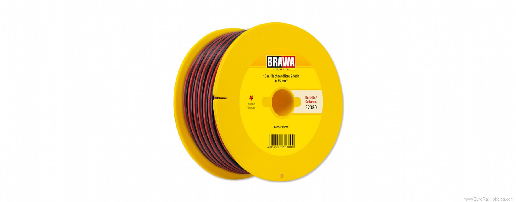 Brawa 32380 Double-Wire 0.75 mmÂ², 15 m drum, Red/Black