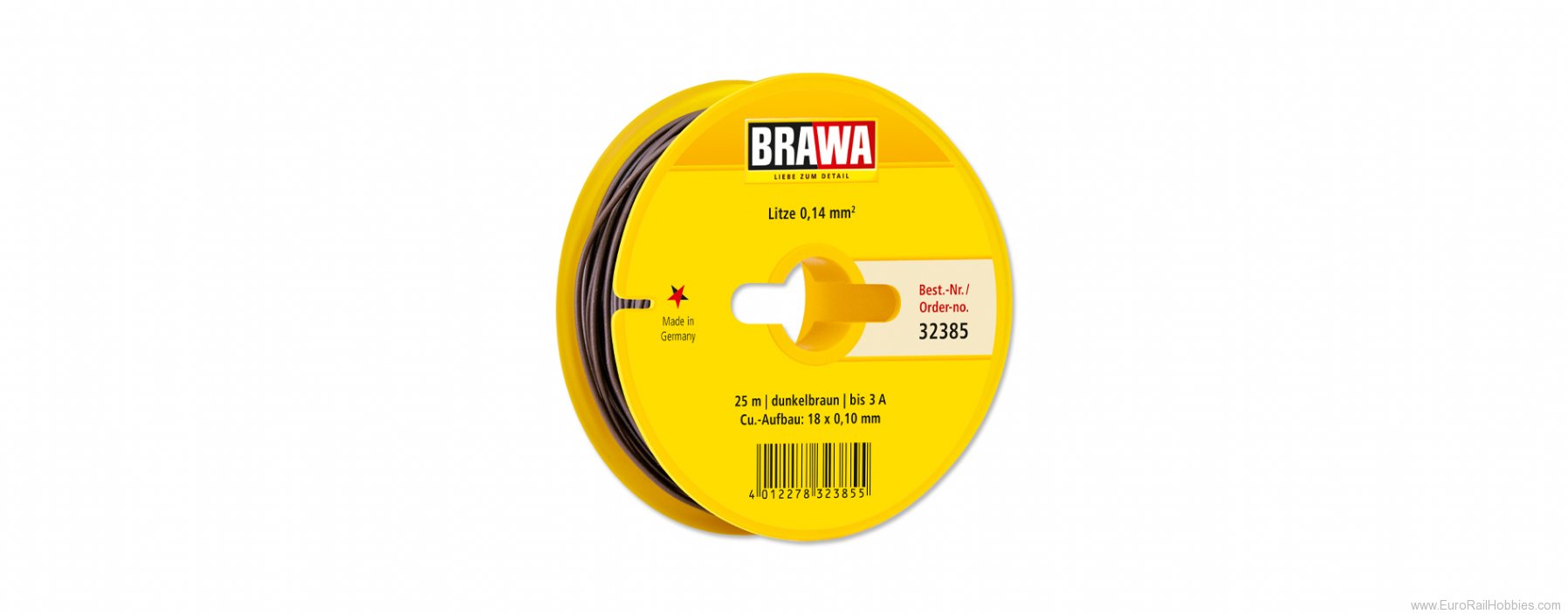 Brawa 32385 Wire, 0.14 mmÂ²,  25 m drum, dbr