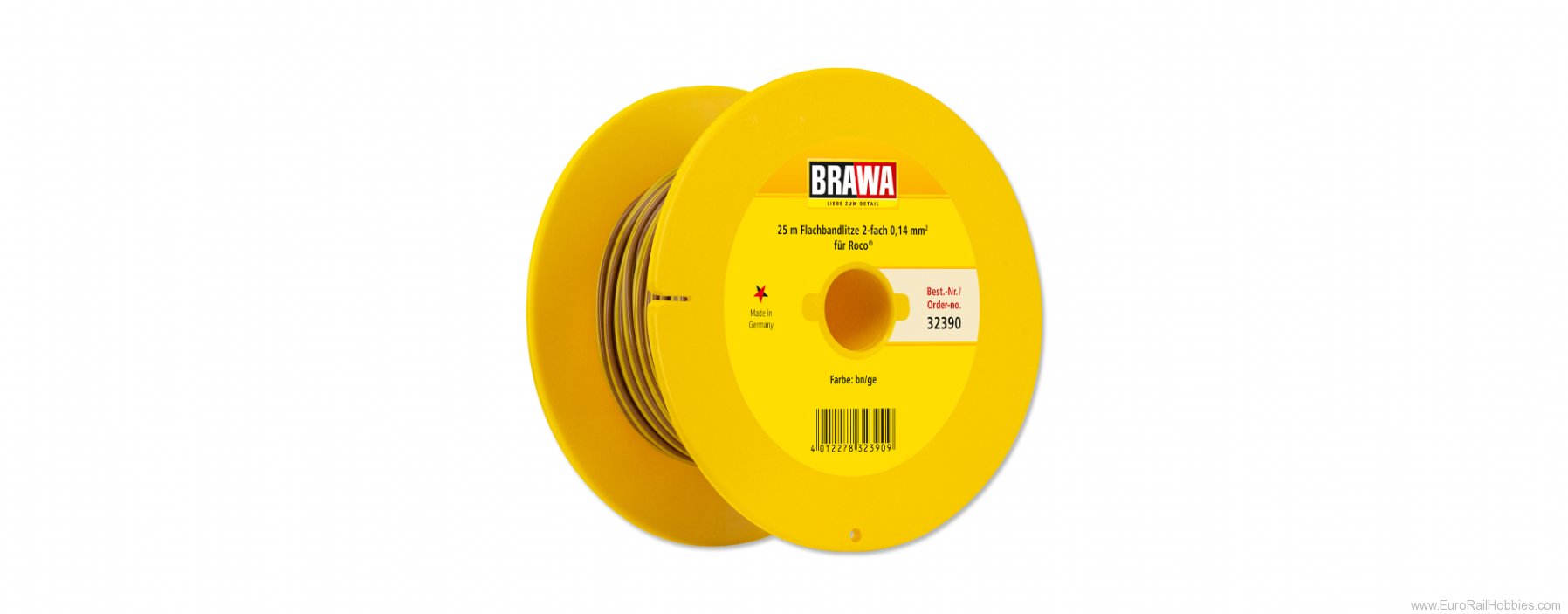 Brawa 32390 Dbl-Wire 0.14 mmÂ², 25 m drum, Yellow/Brown