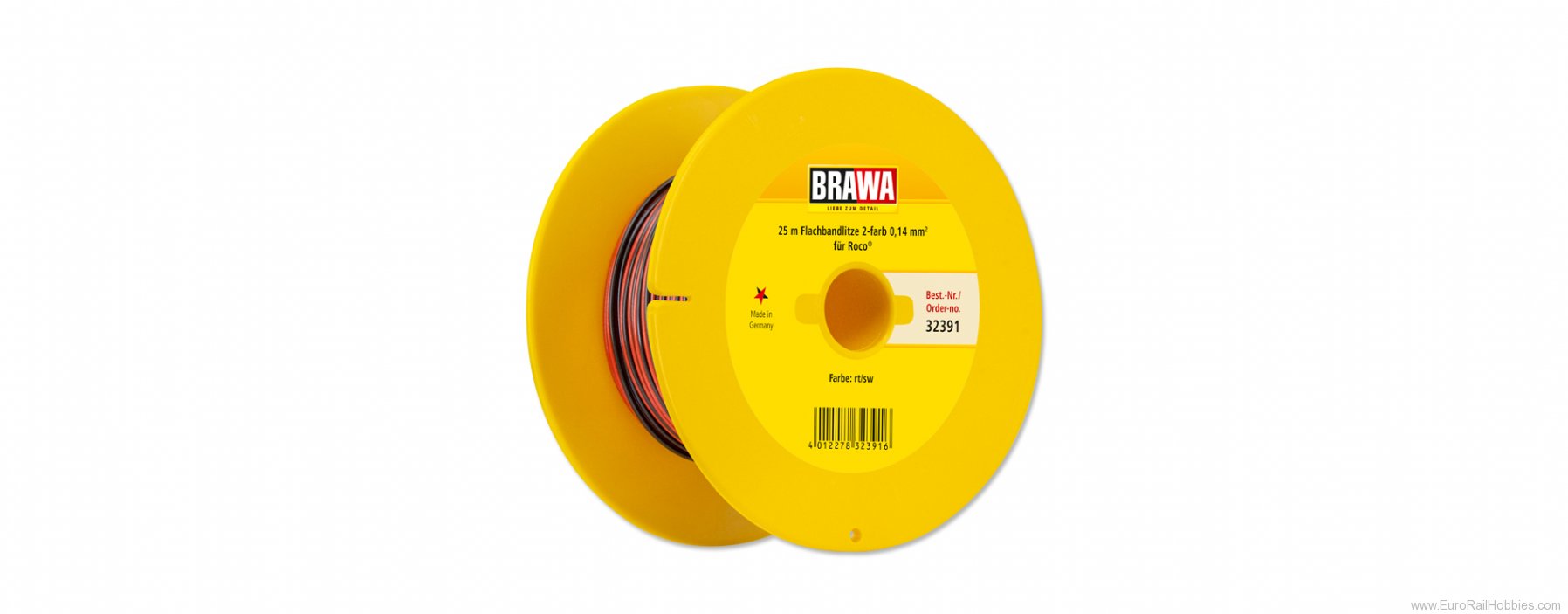 Brawa 32391 Dbl-Wire 0.14 mmÂ², 25 m drum, Red/Black
