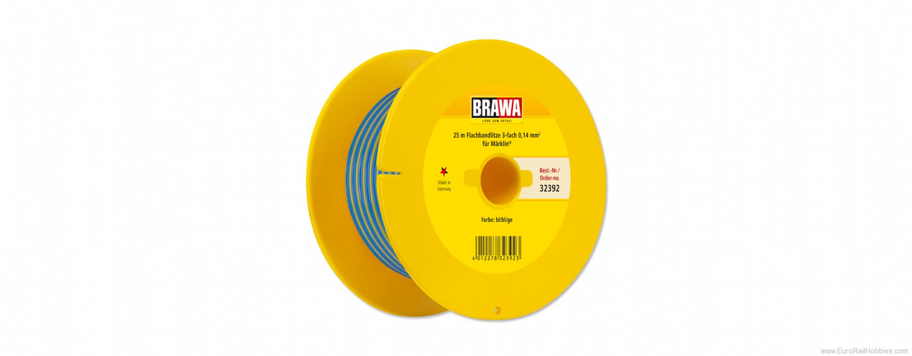 Brawa 32392 Flat Cable 0.14 mmÂ², 25 m drum, bu/bu/ye