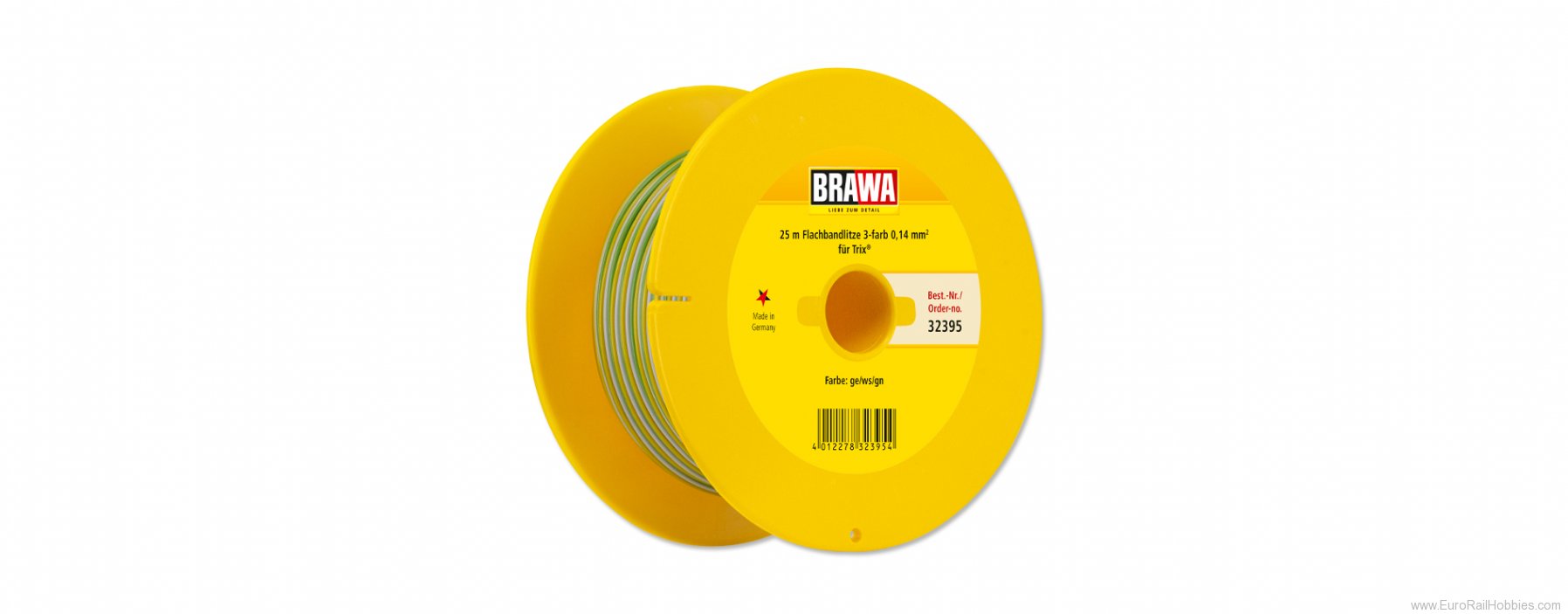 Brawa 32395 Flat Cable 0.14 mmÂ², 25 m drum, Yellow/Whi