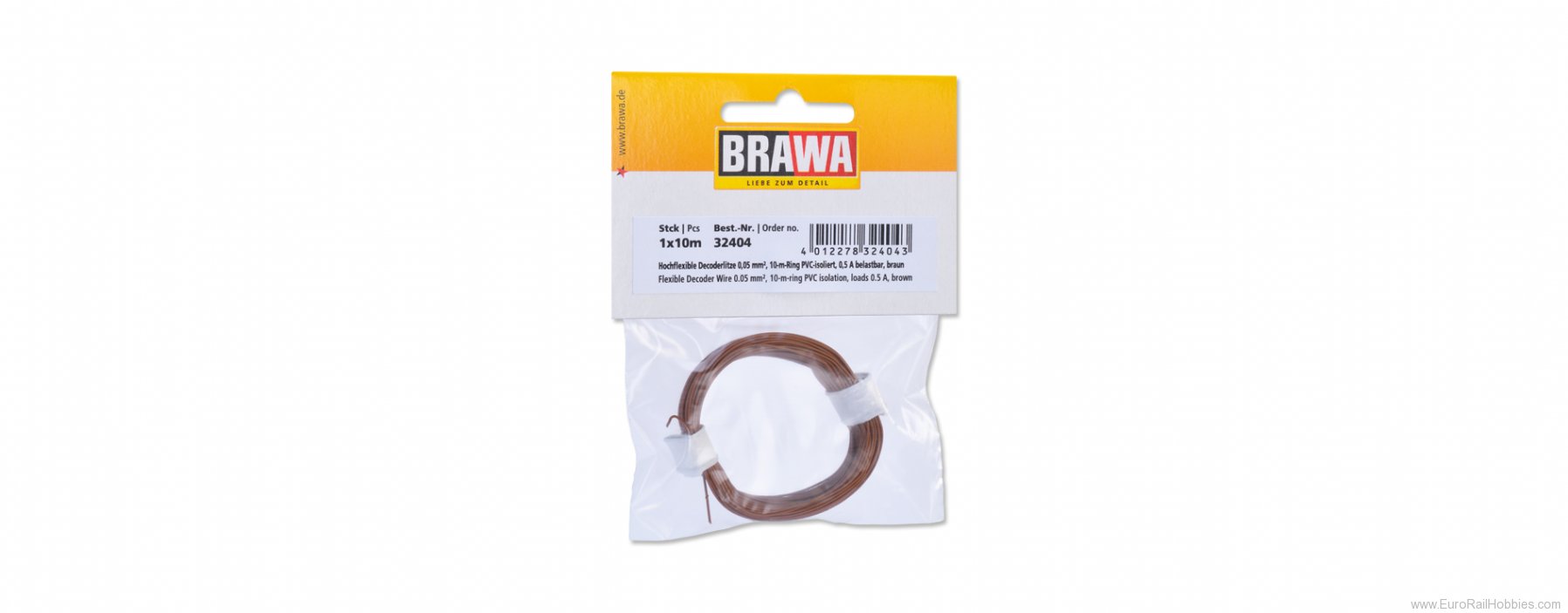 Brawa 32404 Brown Flexible Decoder Wire, 0.05 mm2, 10 Met
