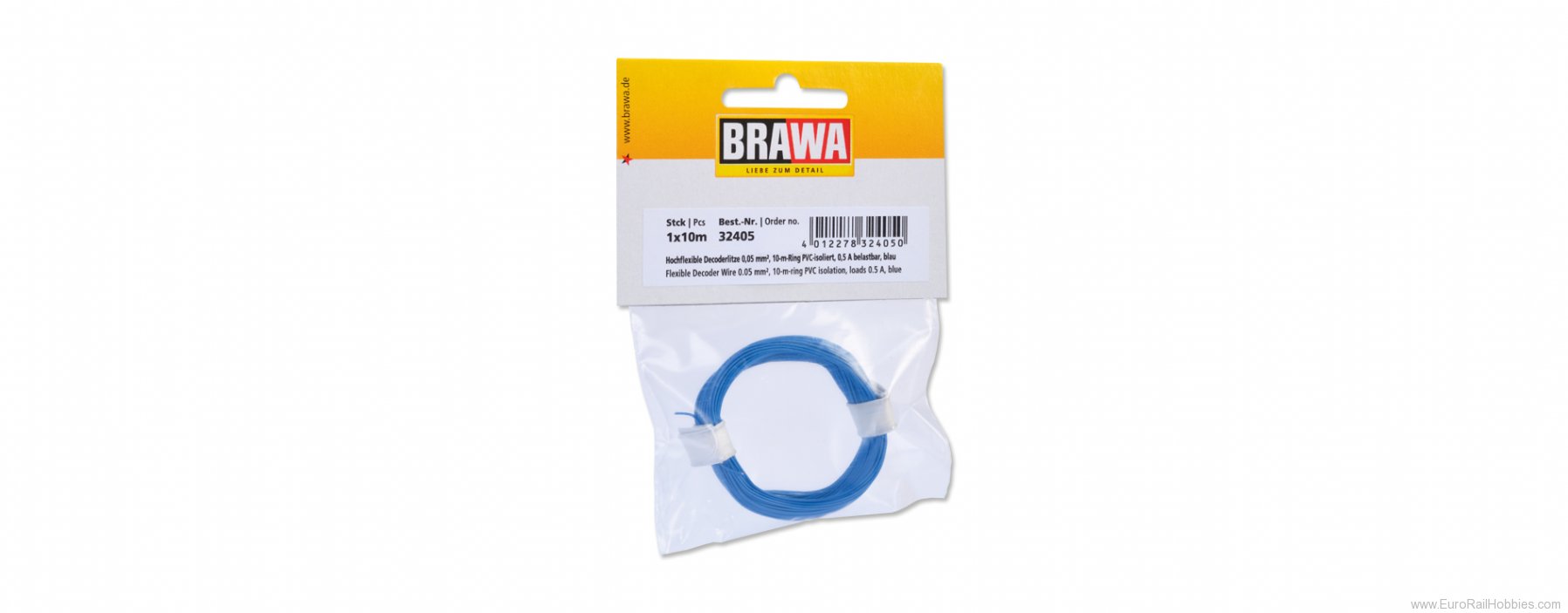 Brawa 32405 Blue Flexible Decoder Wire, 0.05 mm2, 10 Metr