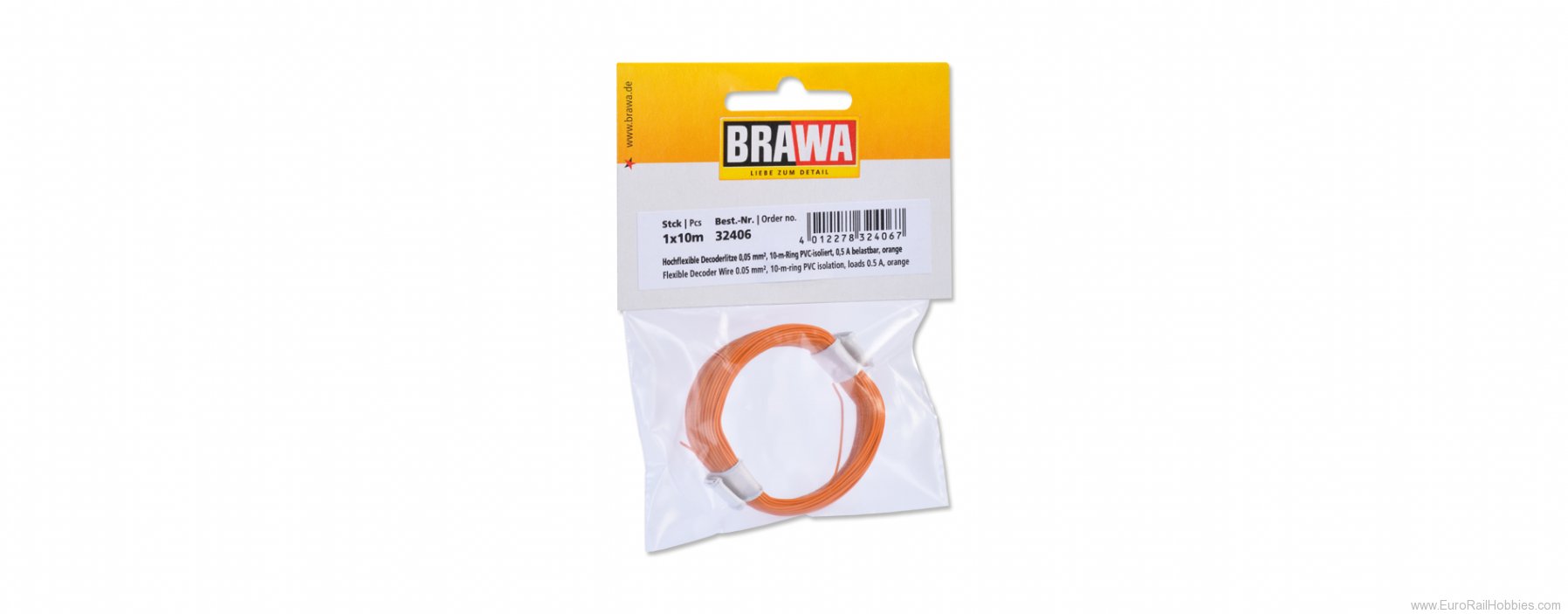 Brawa 32406 Orange Flexible Decoder Wire, 0.05 mm2, 10 Me