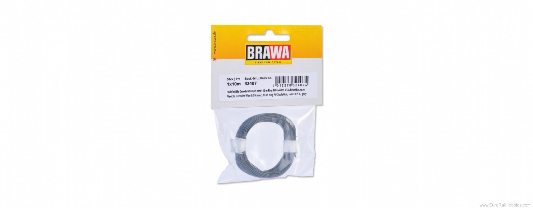 Brawa 32407 Grey Flexible Decoder Wire, 0.05 mm2, 10 Metr