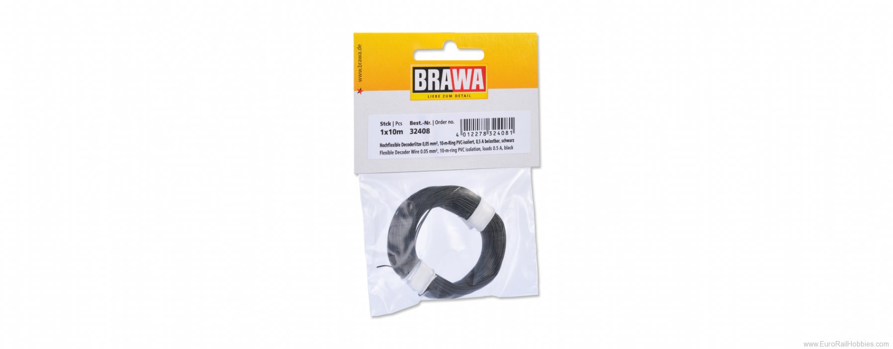 Brawa 32408 Black Flexible Decoder Wire, 0.05 mm2, 10 Met