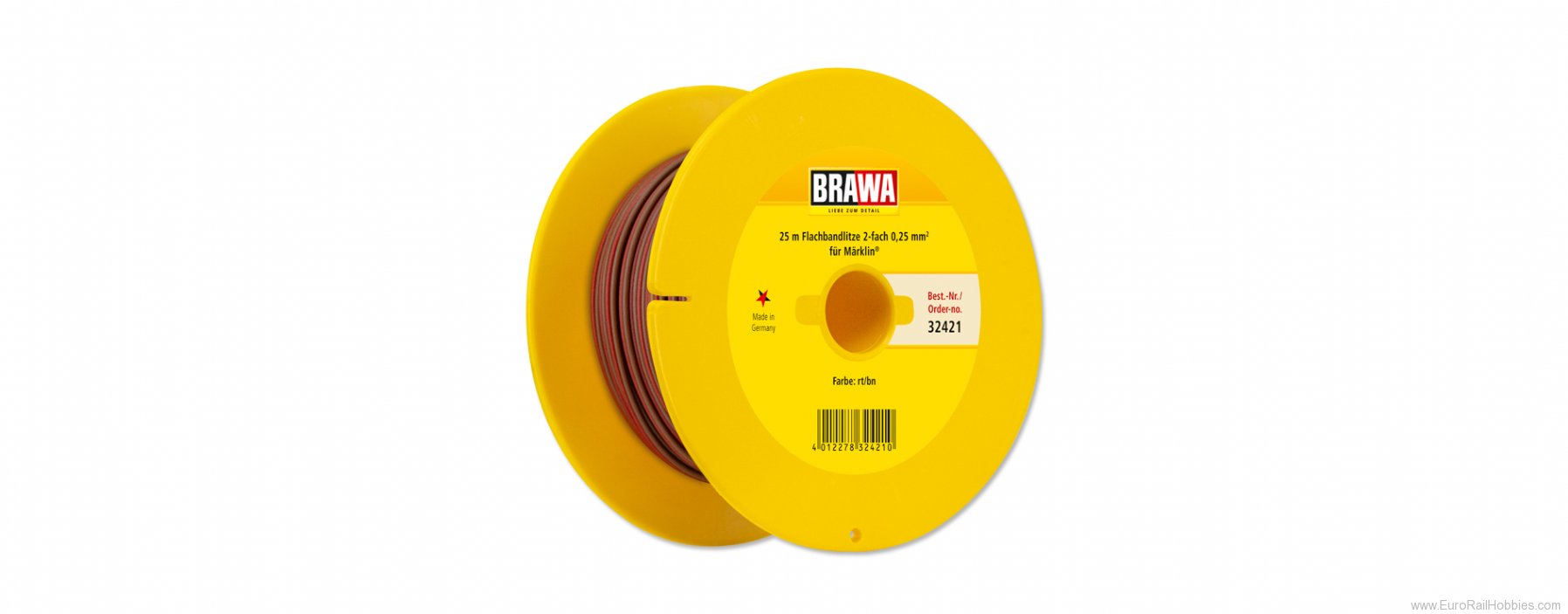 Brawa 32421 Dbl-Wire 0.25 mmÂ², 25 m drum, brown/red