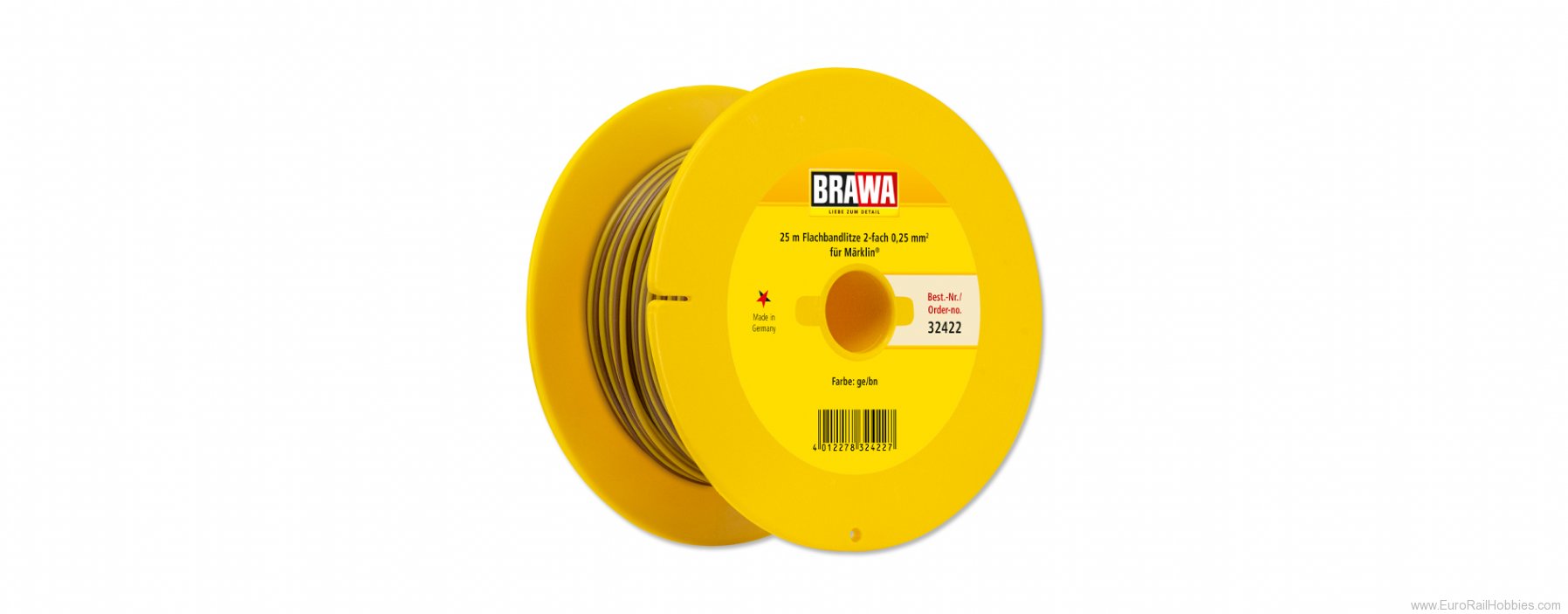 Brawa 32422 Dbl-Wire 0.25 mmÂ², 25 m drum, brown/yellow
