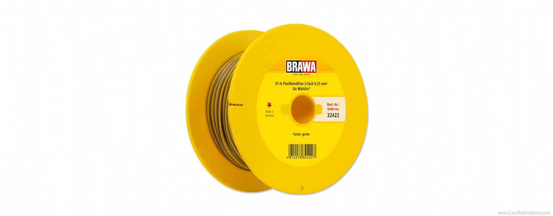 Brawa 32422 Dbl-Wire 0.25 mmÂ², 25 m drum, br/ye