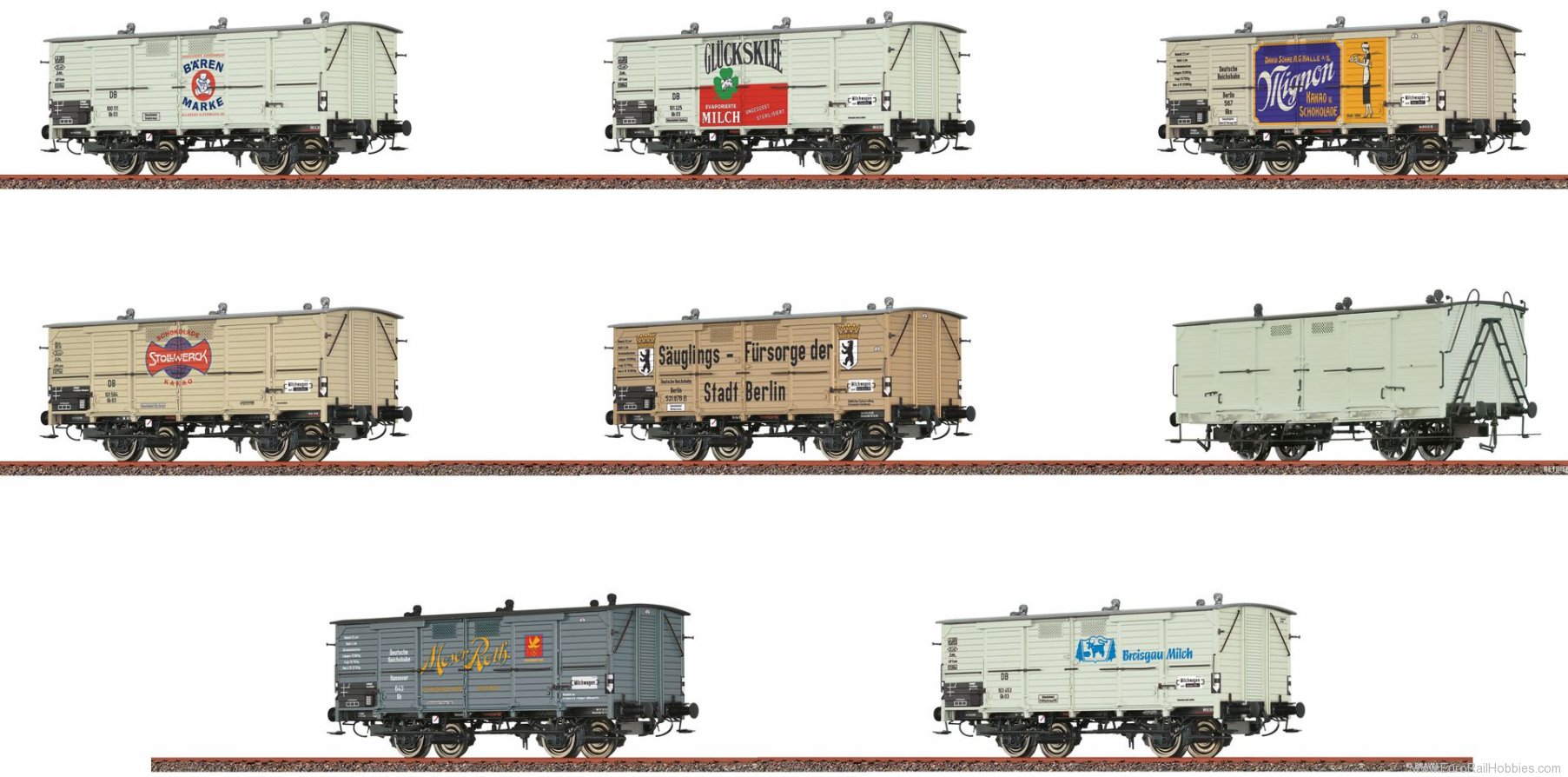Brawa 50823 H0 Set (8) Freight Car MILK CAR, AC