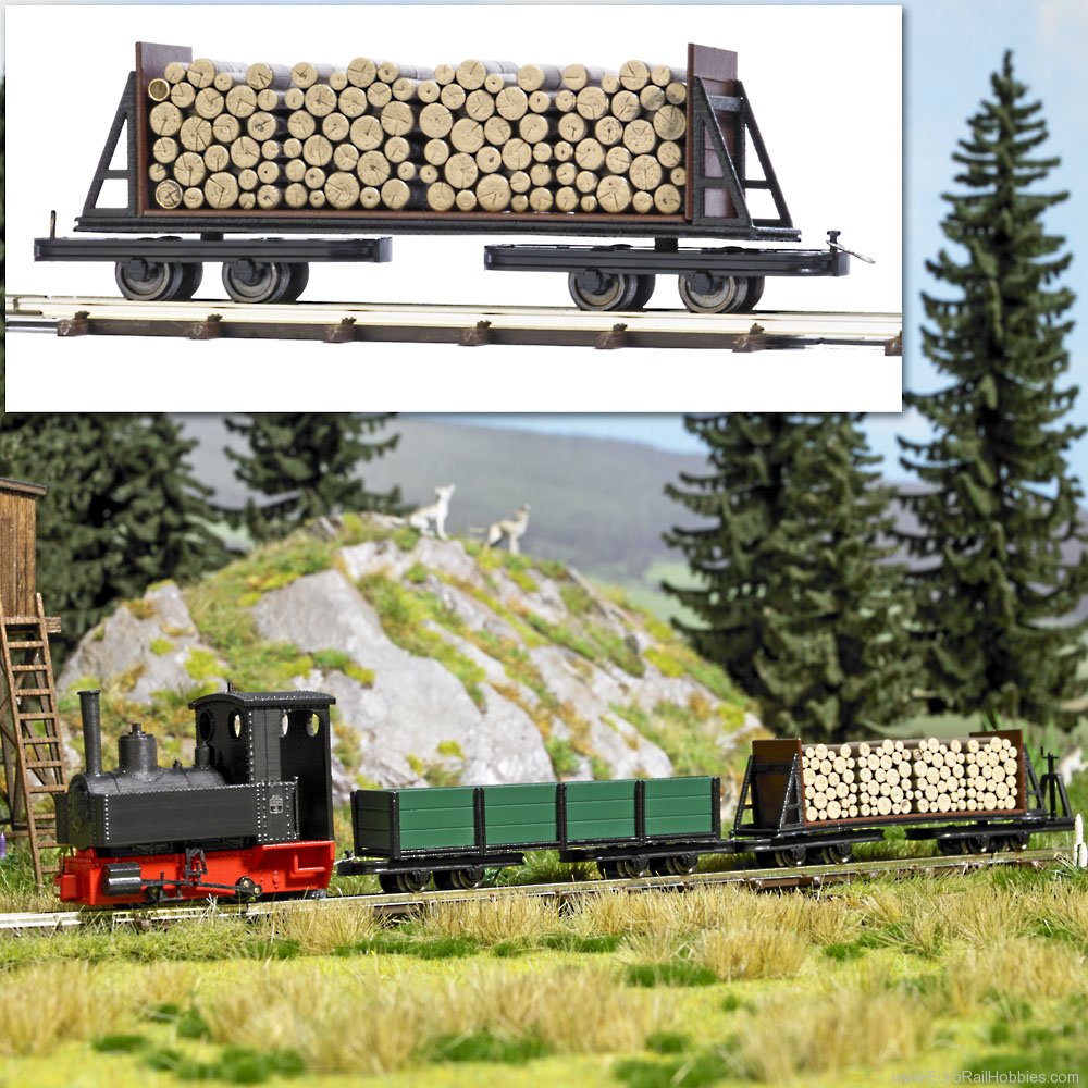 Busch 12247 Wagon on Bogies with Log Load (HOf Feldbahn)