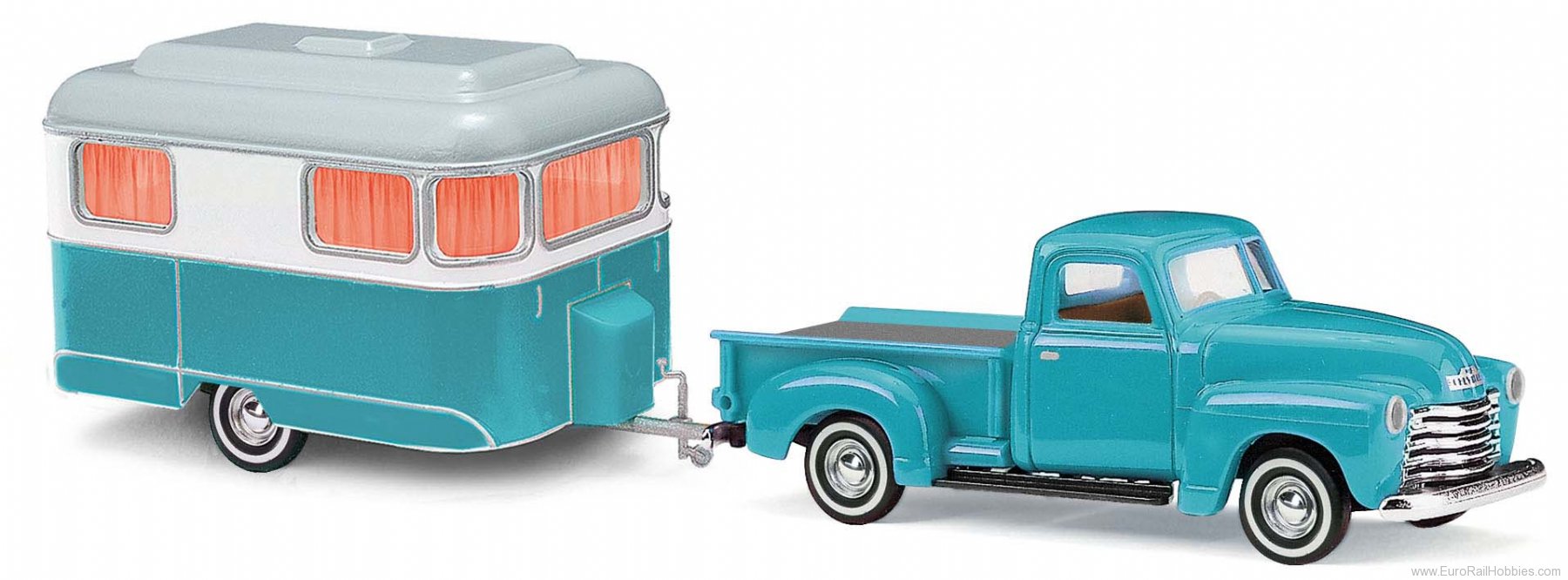 Busch 48243 Chevrolet Pick-up, + Nagetusch Wohnwagen