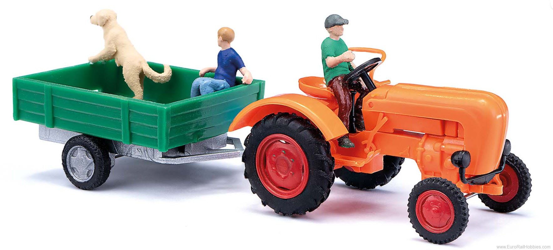 Busch 50052 Farm Tractor w/Driver pulling Trailer w/Boy &