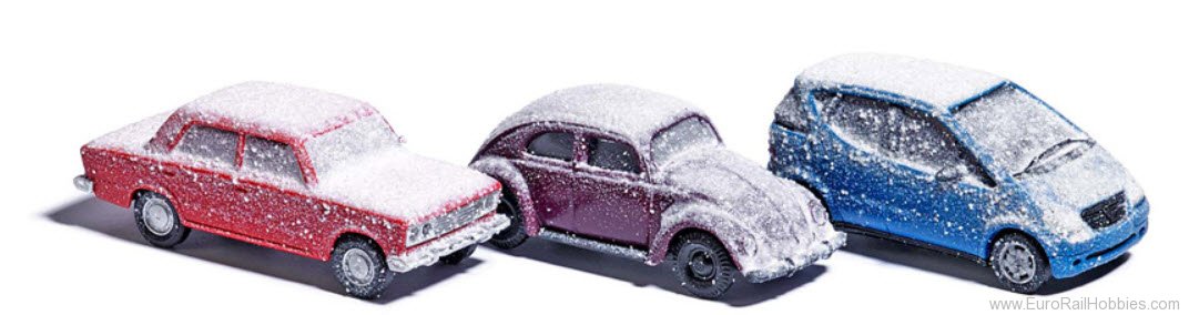 Busch 89010 3 Assorted Snow Covered Vehciles VW Van; Kada