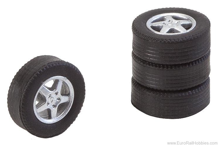Faller 163114 4 tyres and rims for passenger cars large / t