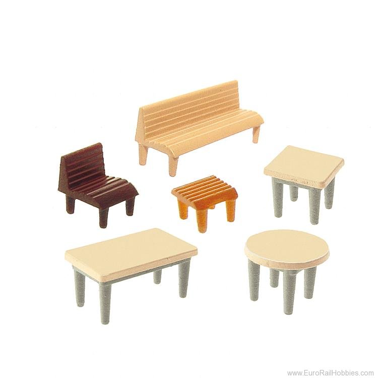 Faller 272440 7 Tables, 24 chairs, 12 Benches