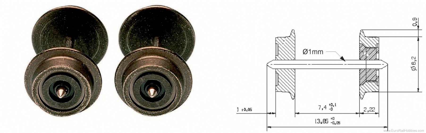 Fleischmann 20023 N gauge wheel sets, 6 mm, isolated on one sid
