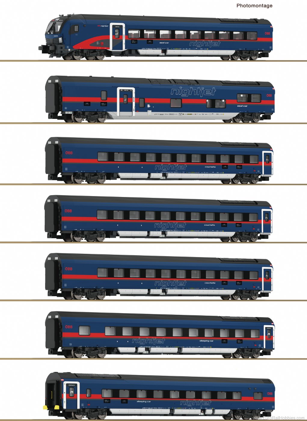 Fleischmann 6270065 OBB 7 Piece Set: Nightjet DCC w/LED Lighting 