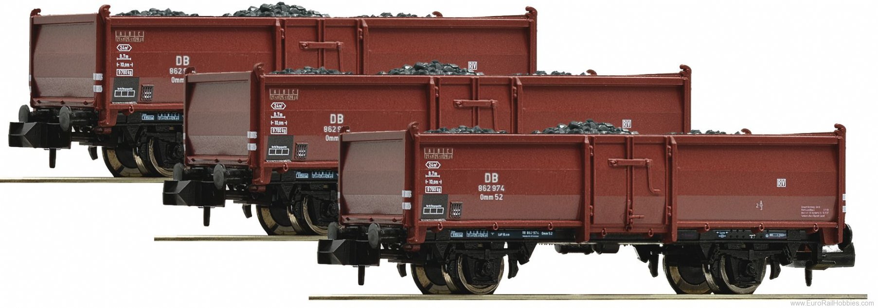 Fleischmann 820530 DB 3 Piece Set Coal Transport Wagons type Omm