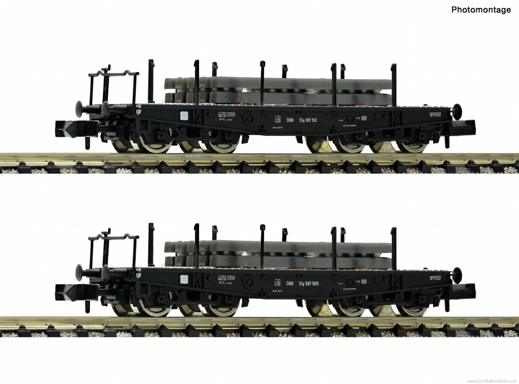 Fleischmann 845607 2 piece set: Heavy duty flat wagons, ÃBB