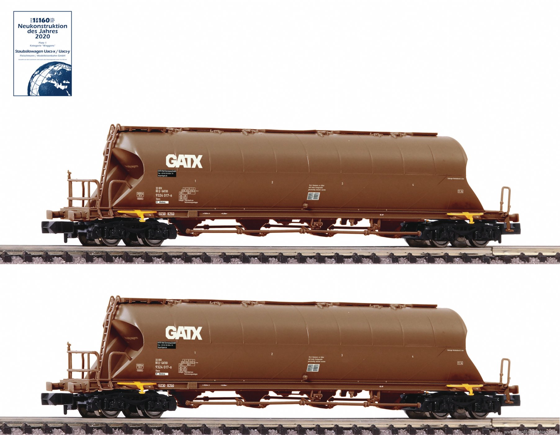 Fleischmann 849008 GATX 2 piece set dust silo wagons 