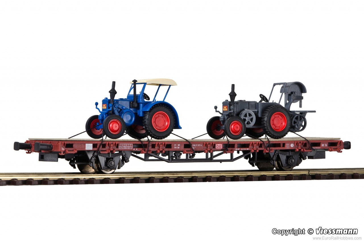 Kibri 26252 H0 Low side car with 2 Lanz tractors Finished