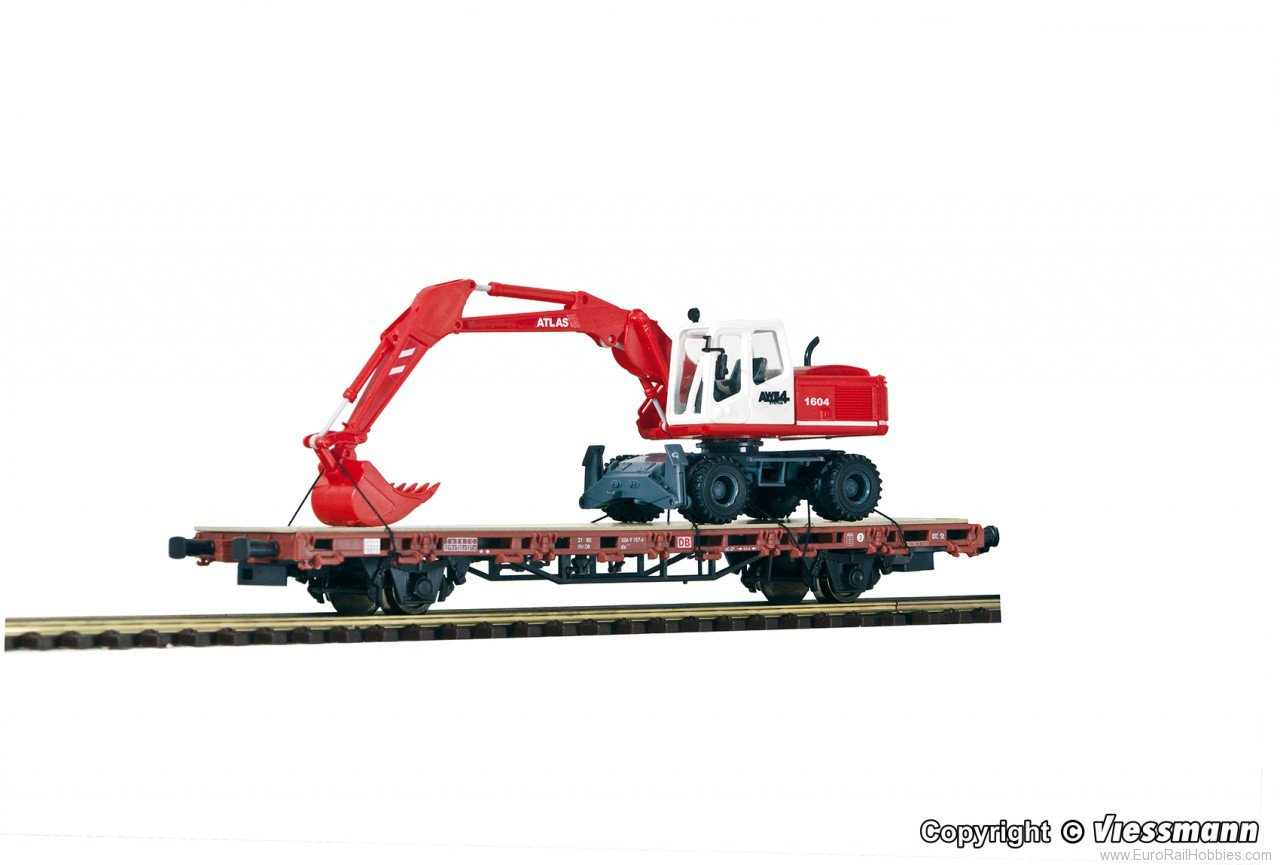 Kibri 26258 H0 Low side car with Atlas excavator Finished