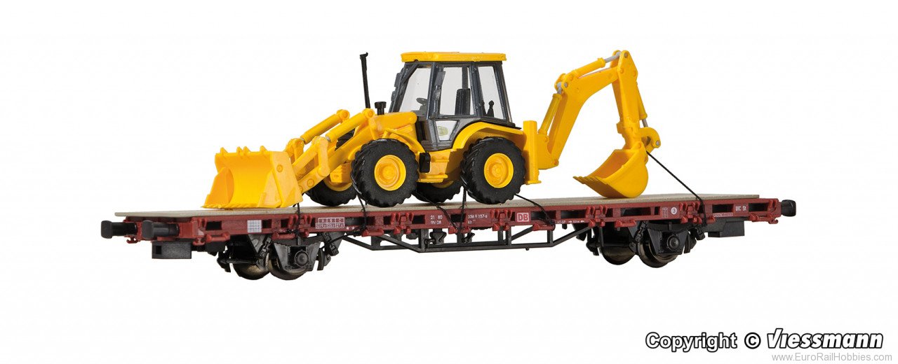 Kibri 26260 H0 Low side car with excavator loader JCB 4CX