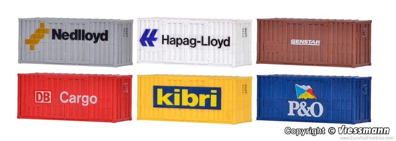 Kibri 37740 N 20 ft high cube container, 6 pieces