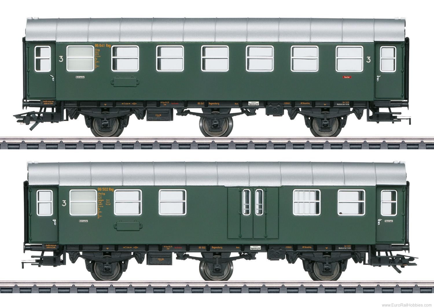 Marklin 43195 DB Rebuilt Passenger Car Set CPw3yg/C3yg w/LE