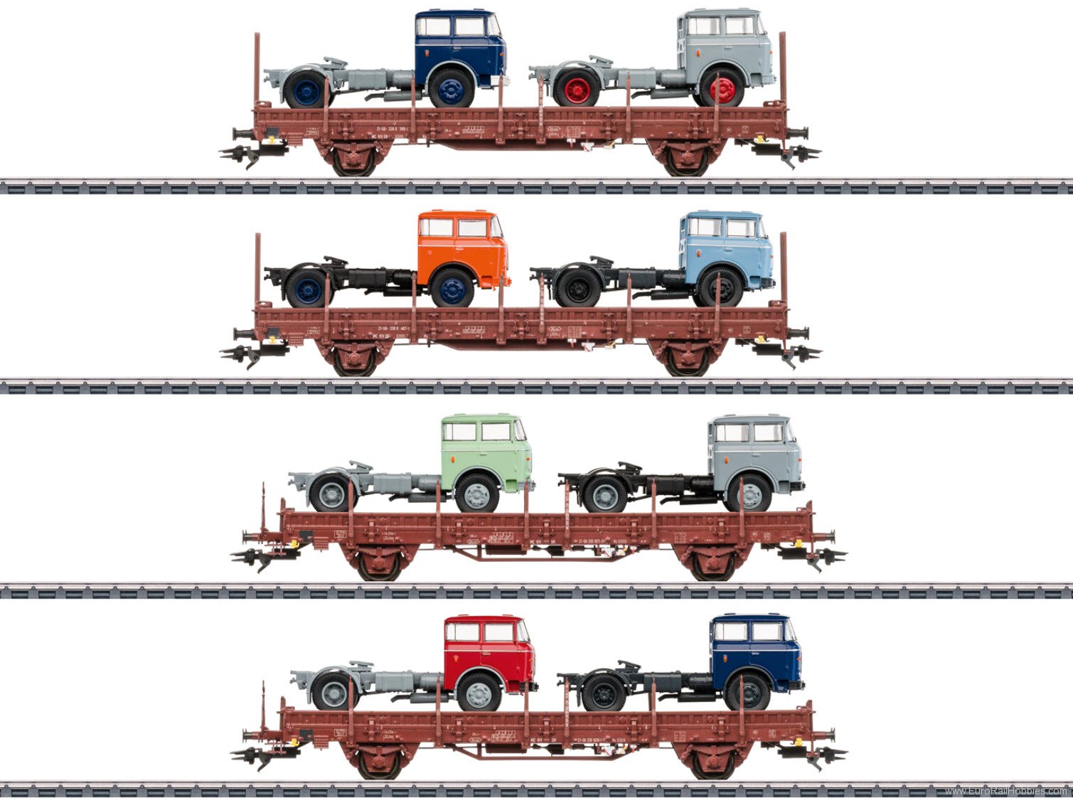 Marklin 46406 DR 4 Piece Stake Car Set w/Truck Loads