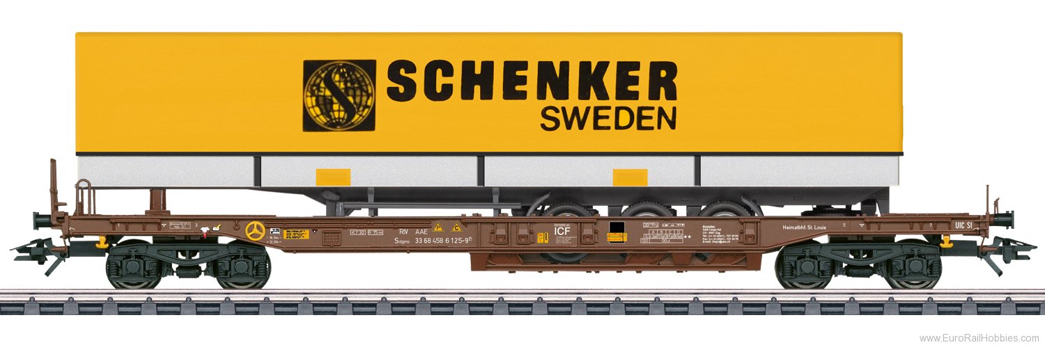 Marklin 47438 AAE Cargo Schenker Sweden Deep-Well Flat Car 