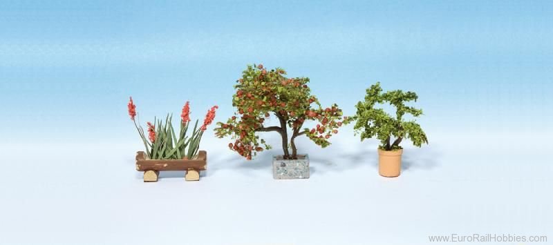 Noch 14020 Ornamental Plants in Pots, 3 flower pots