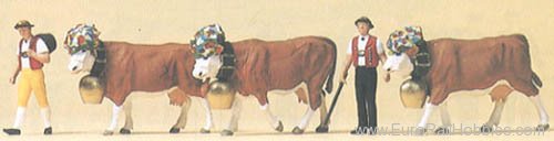 Preiser 10404 People Working -- 2 Swiss Dairymen w/3 Cows 