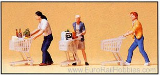Preiser 10488 3 People Shopping with Grocery Carts