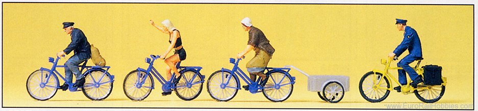 Preiser 10507 Cyclists, Bicycle Trailer