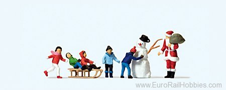 Preiser 10626 Father Christmas, children, snowman