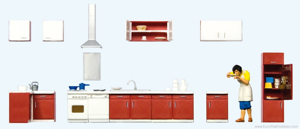 Preiser 10646 Mother cooking, Kitchen furniture
