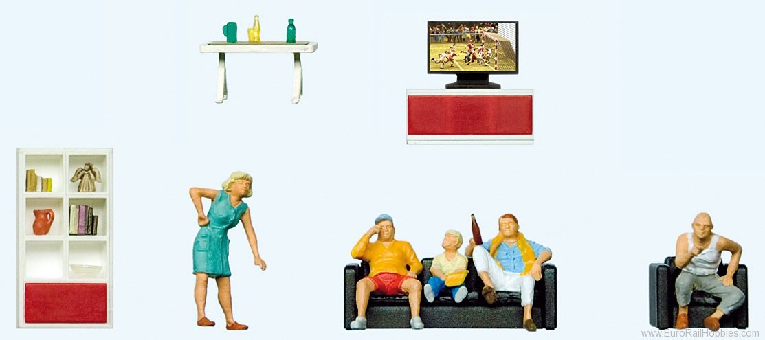 Preiser 10649 Family watching TV, Living room set